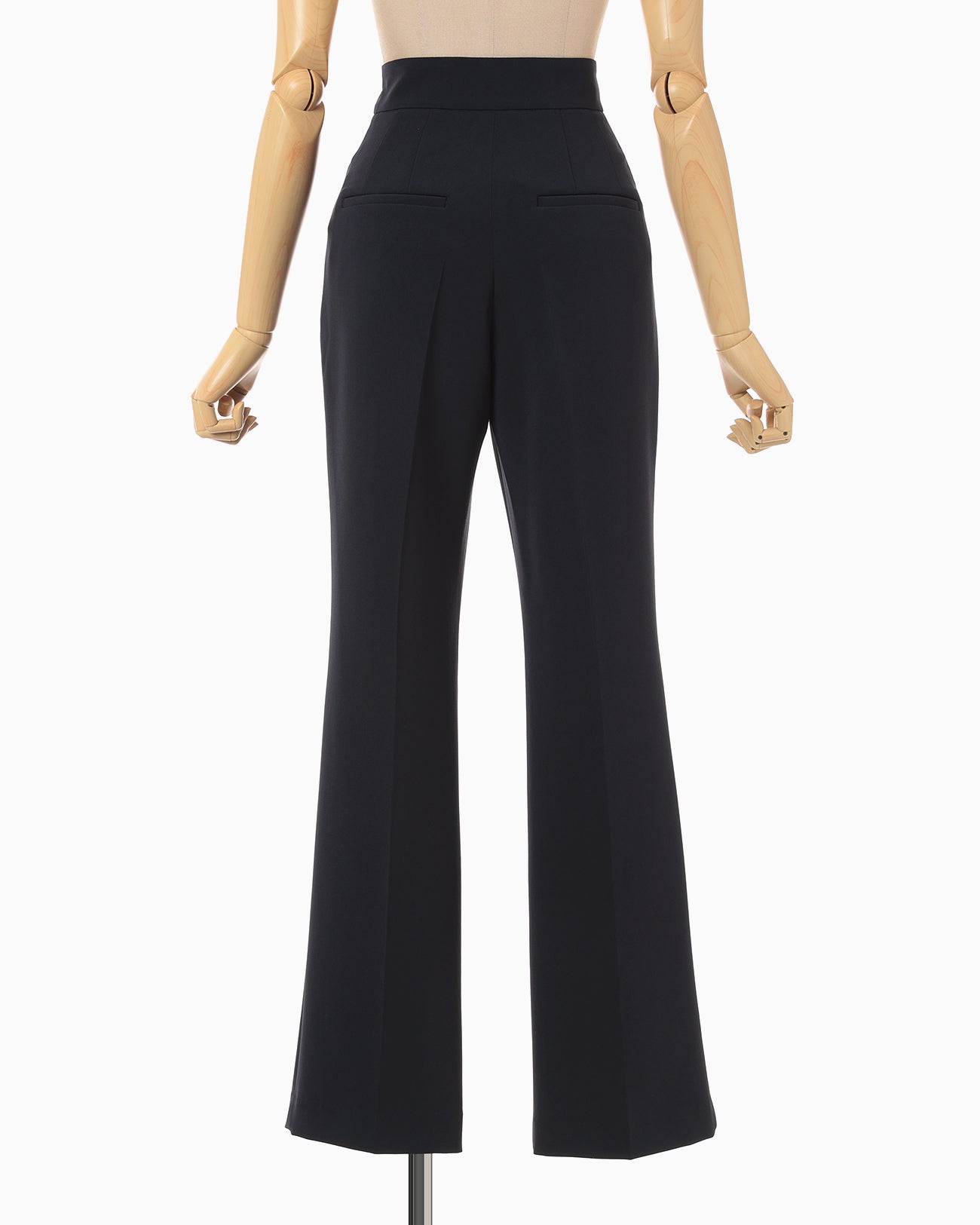 Acetate Polyester High Waisted Center Creased Suit Trousers - navy