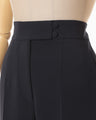 Acetate Polyester High Waisted Center Creased Suit Trousers - navy