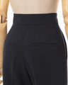 Acetate Polyester High Waisted Center Creased Suit Trousers - navy