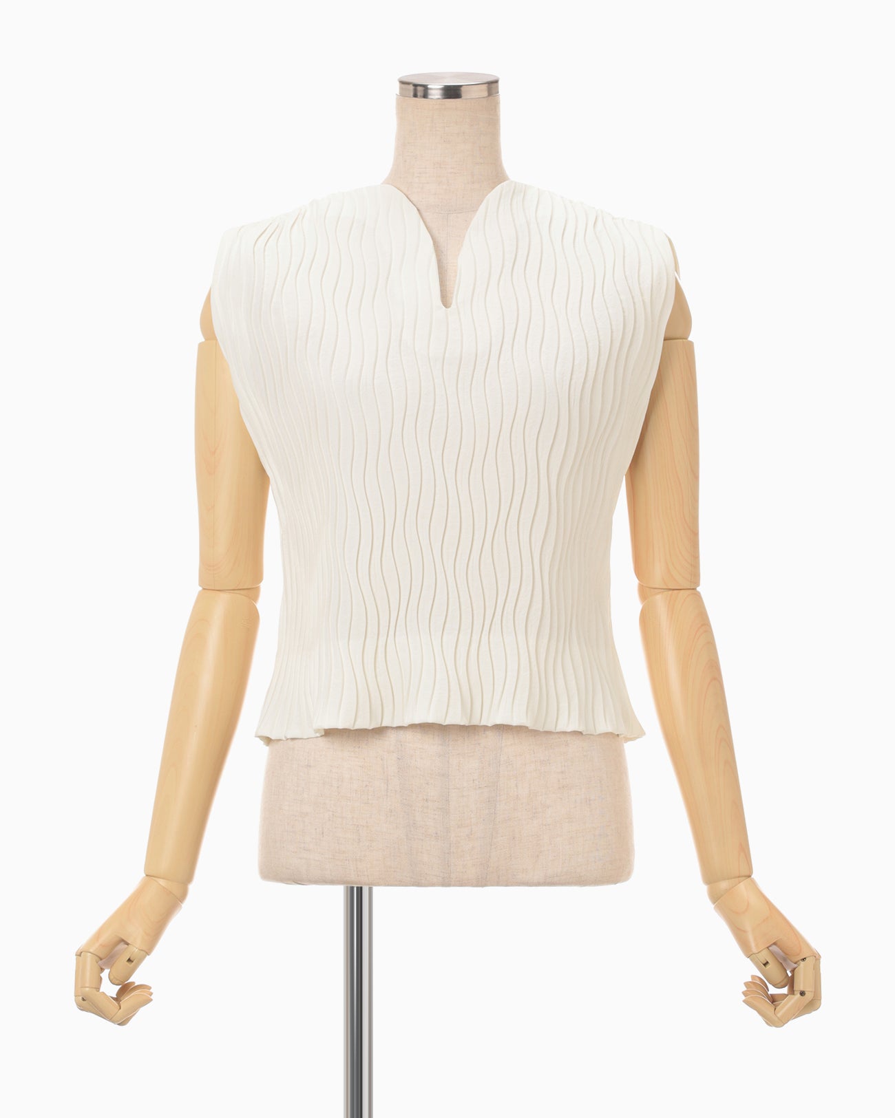 Wave Pleats Sleeveless Top - ecru