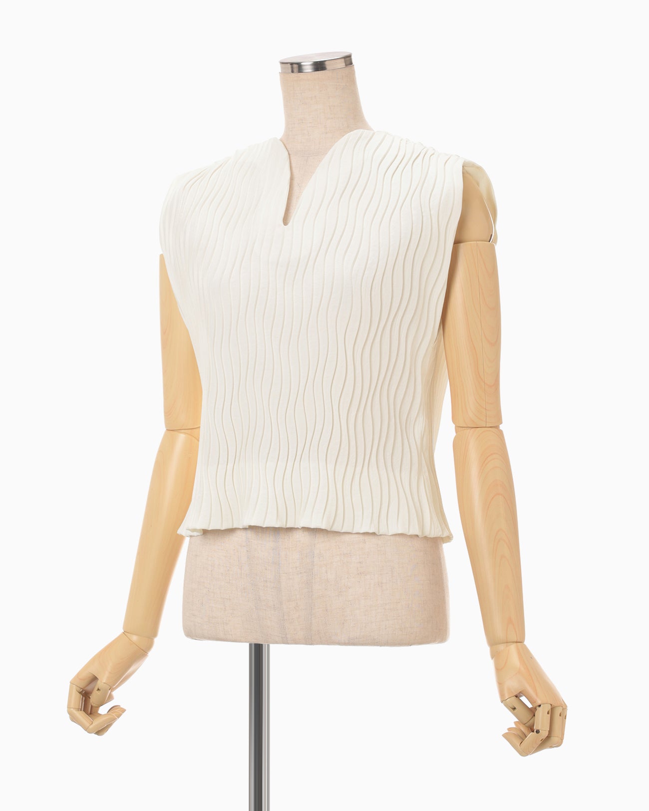 Wave Pleats Sleeveless Top - ecru