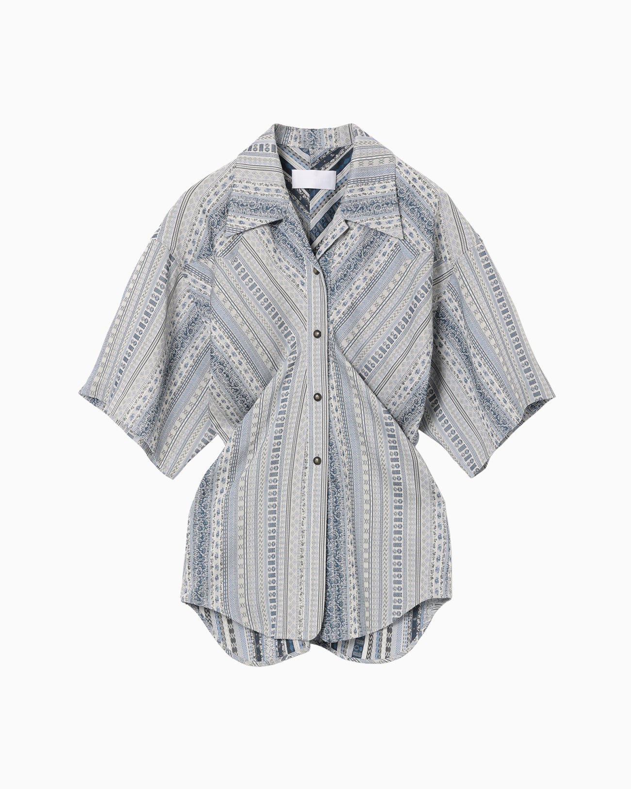 Stripe Jacquard Open-Collar Shirt - blue