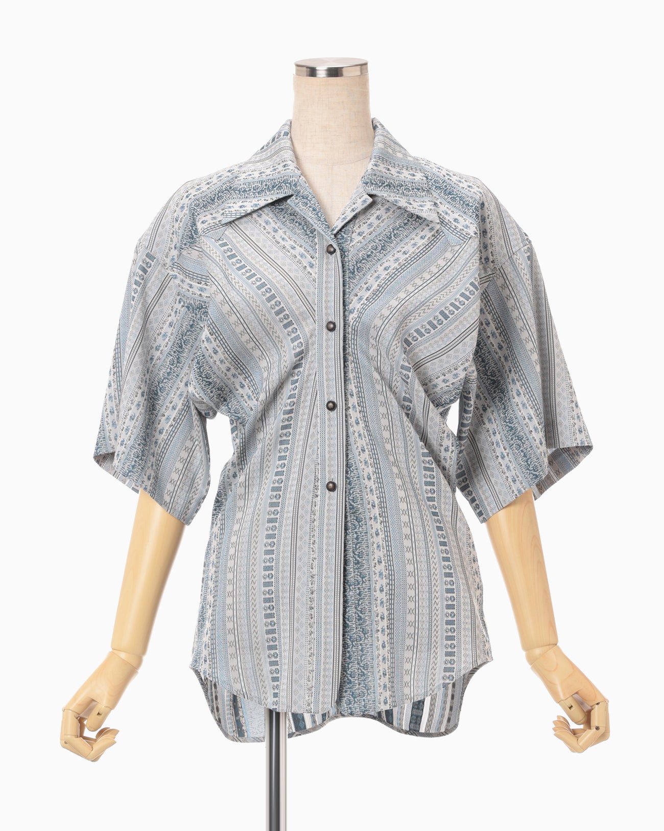 Stripe Jacquard Open-Collar Shirt - blue