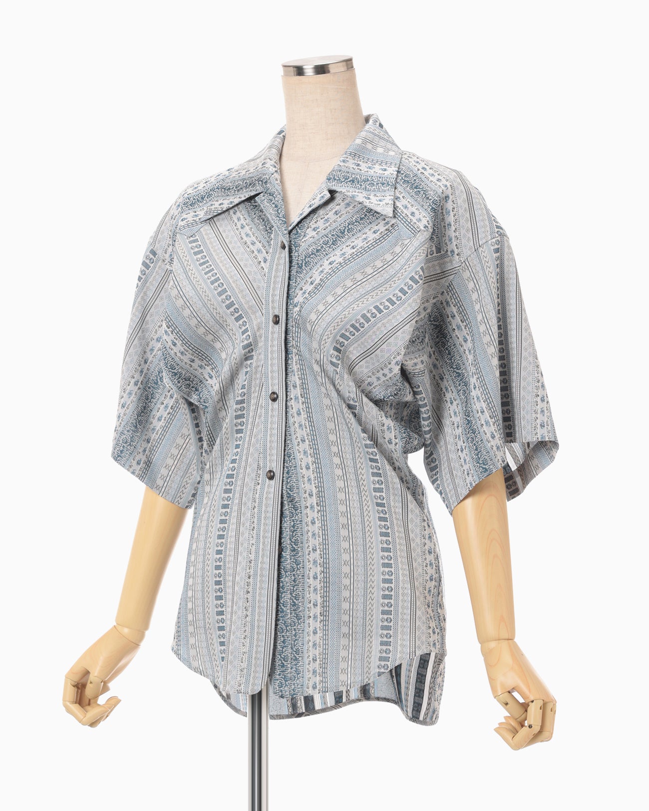 Stripe Jacquard Open-Collar Shirt - blue