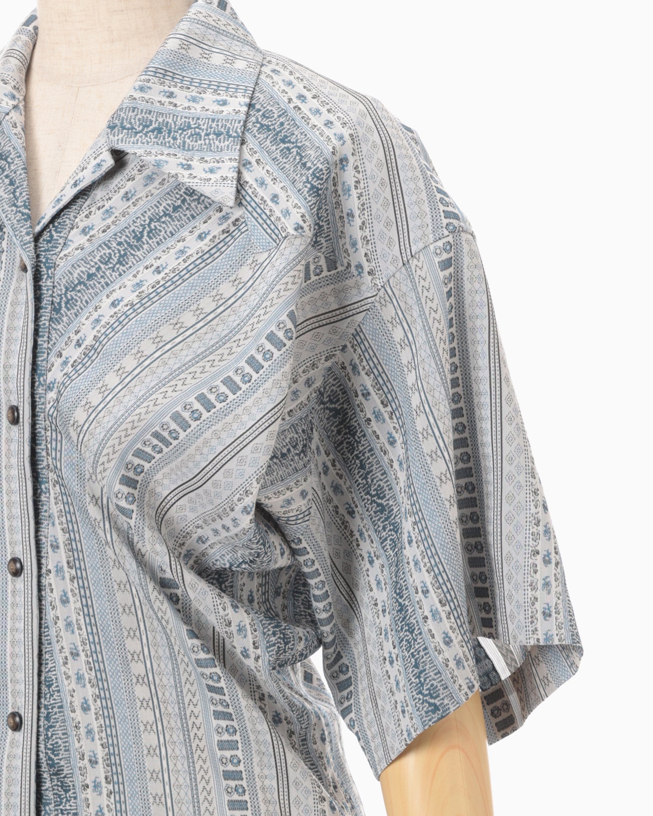 Stripe Jacquard Open-Collar Shirt - blue - Mame Kurogouchi