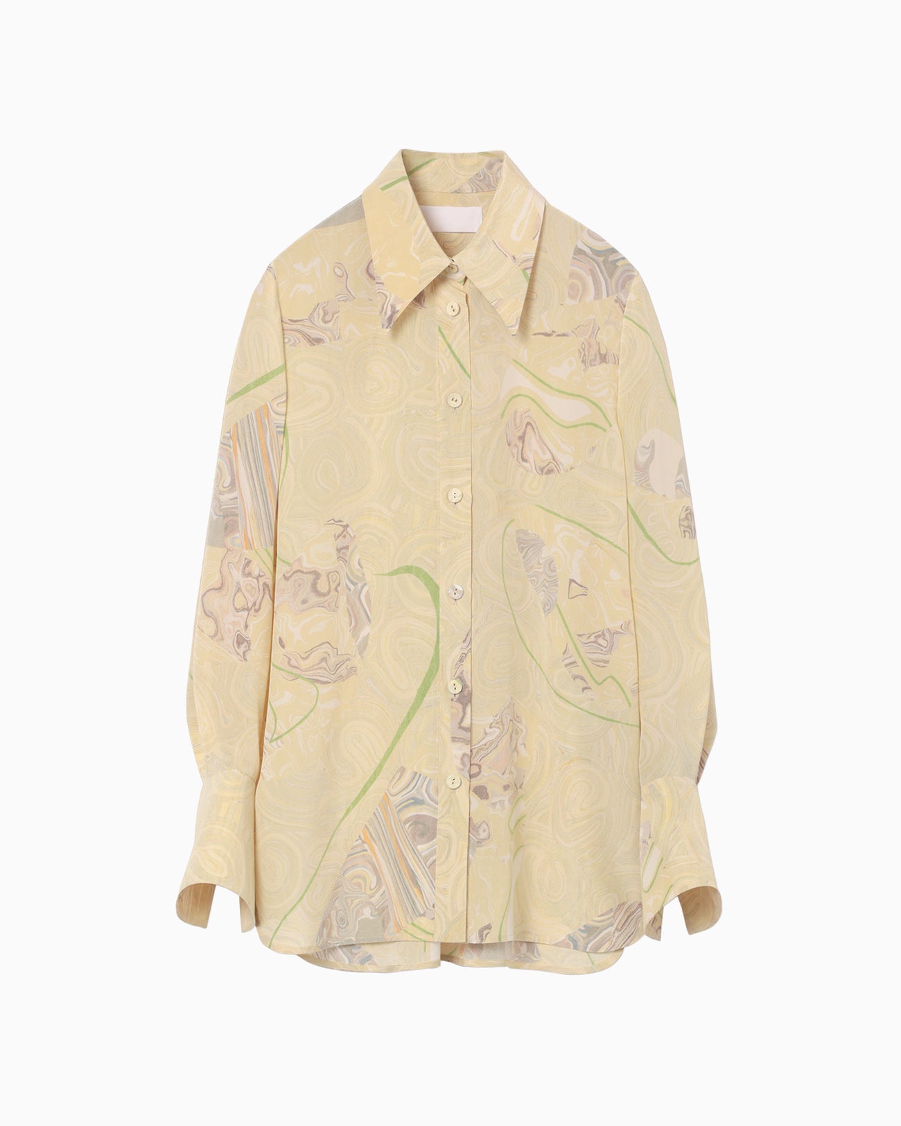 Marble Print Silk Shirt - beige