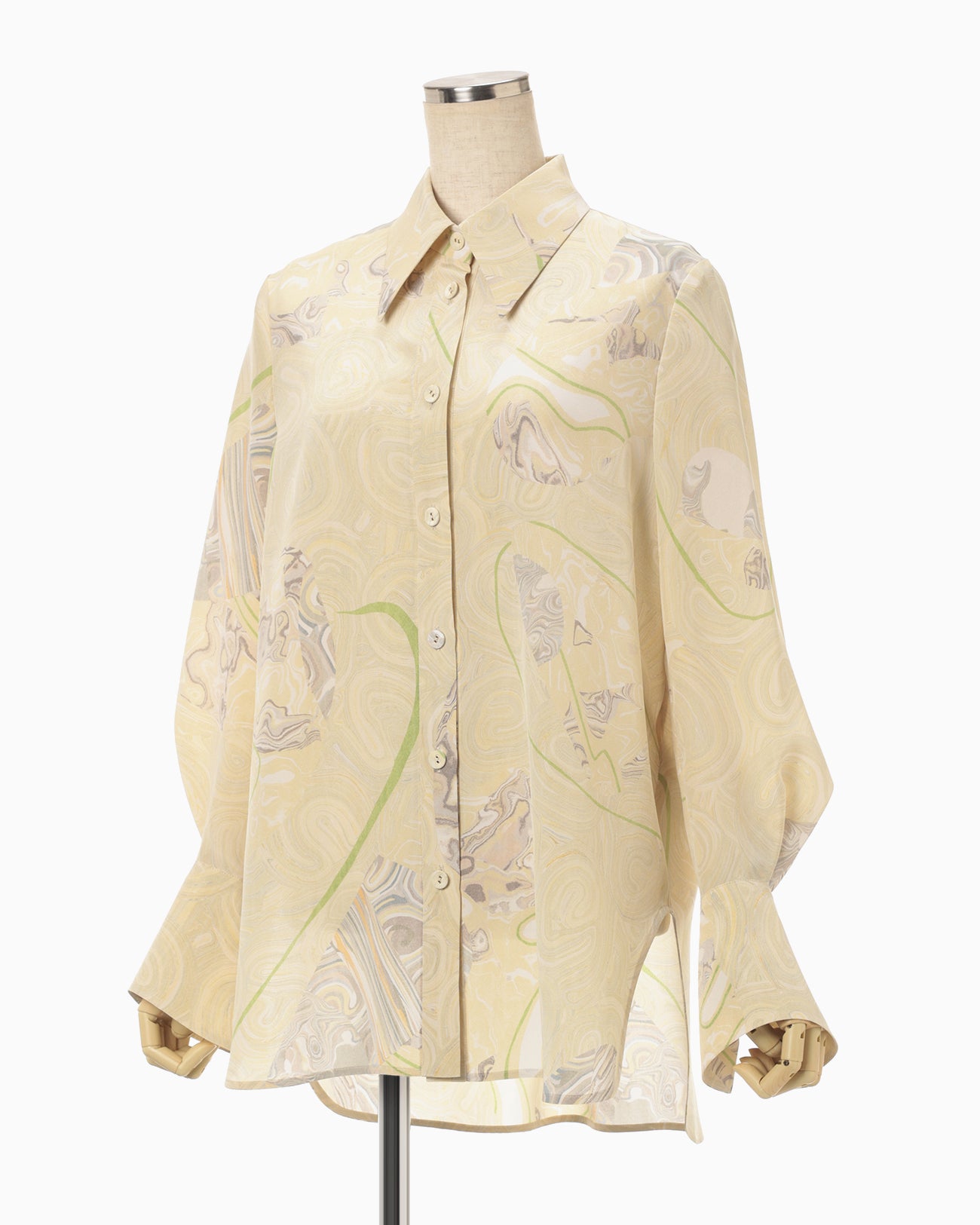Marble Print Silk Shirt - beige