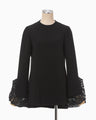 Embroidered Cuffs Top - black