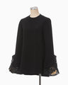 Embroidered Cuffs Top - black