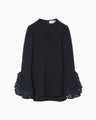 Embroidered Cuffs Top - navy