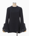 Embroidered Cuffs Top - navy