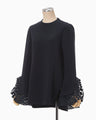 Embroidered Cuffs Top - navy