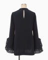 Embroidered Cuffs Top - navy