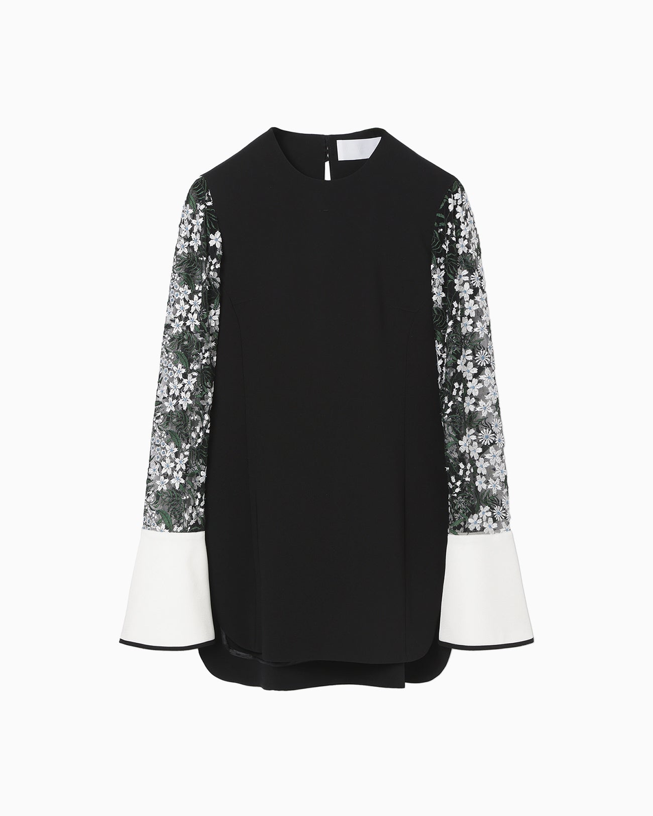 Floral Lace-Sleeve Classic Top - black
