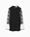 Floral Lace-Sleeve Classic Top - black