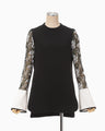 Floral Lace-Sleeve Classic Top - black