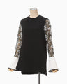 Floral Lace-Sleeve Classic Top - black