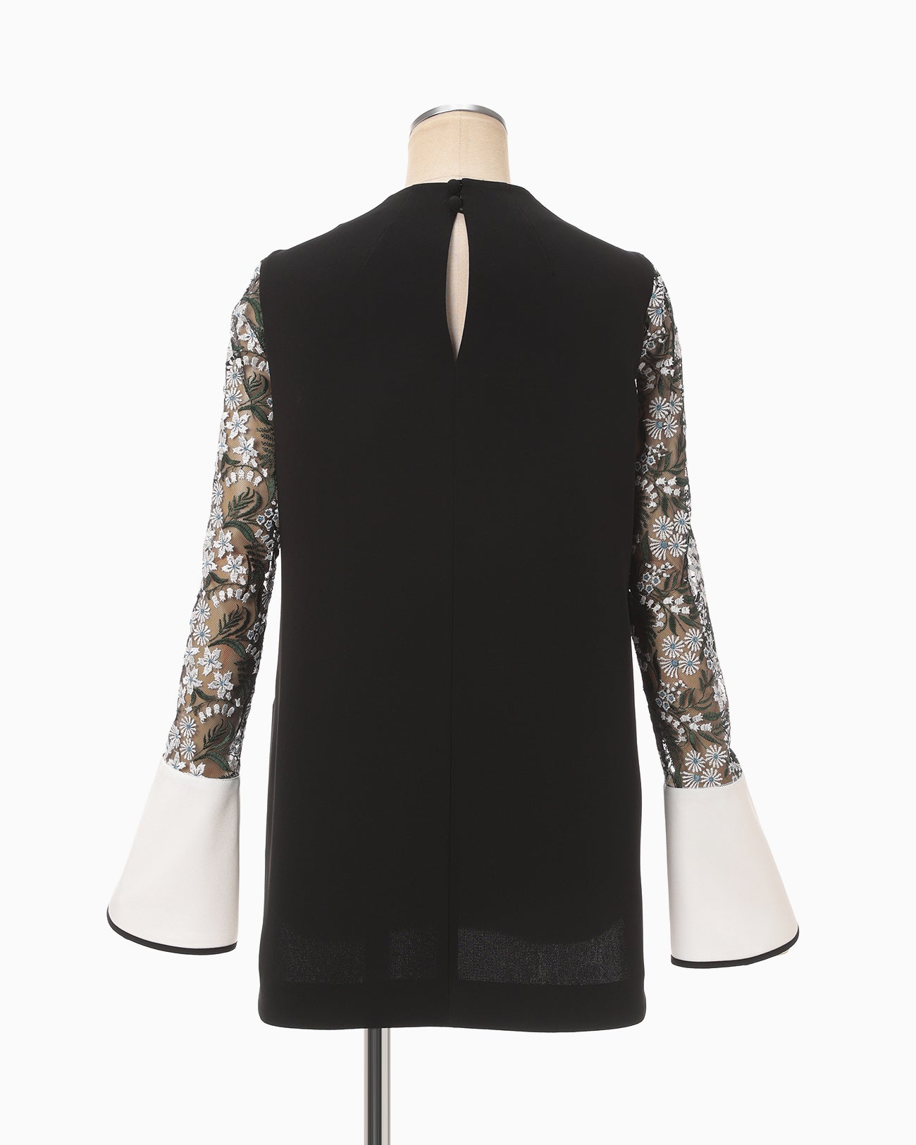 Floral Lace-Sleeve Classic Top - black
