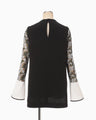 Floral Lace-Sleeve Classic Top - black