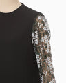 Floral Lace-Sleeve Classic Top - black