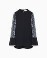 Floral Lace-Sleeve Classic Top - navy