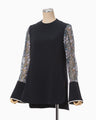 Floral Lace-Sleeve Classic Top - navy