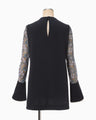 Floral Lace-Sleeve Classic Top - navy