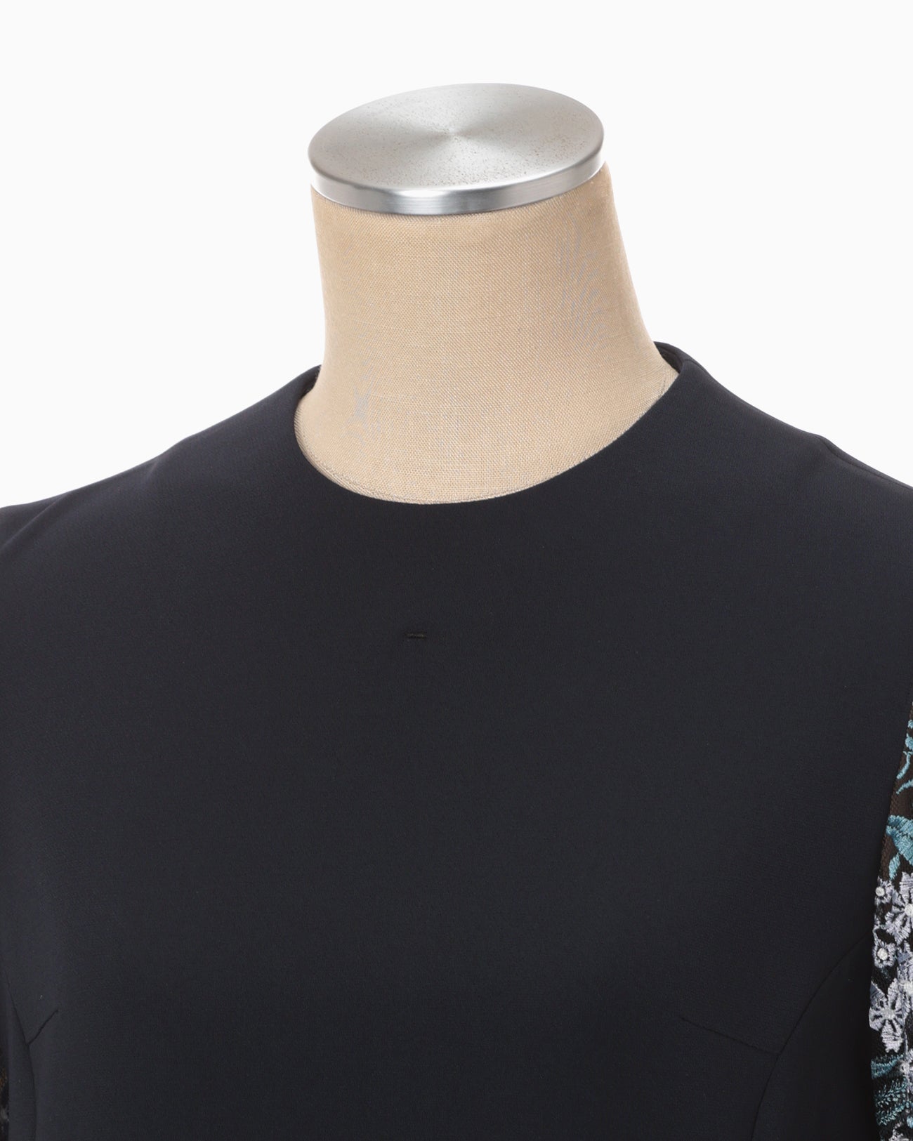 Floral Lace-Sleeve Classic Top - navy