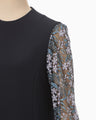 Floral Lace-Sleeve Classic Top - navy
