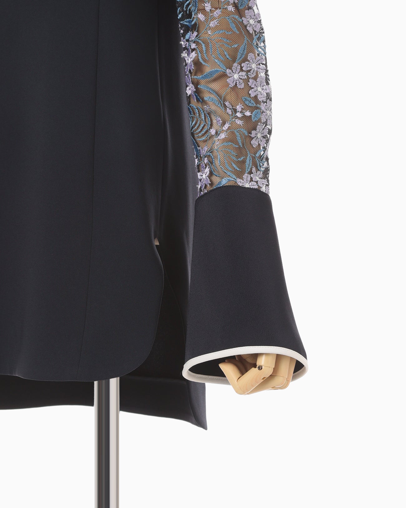 Floral Lace-Sleeve Classic Top - navy