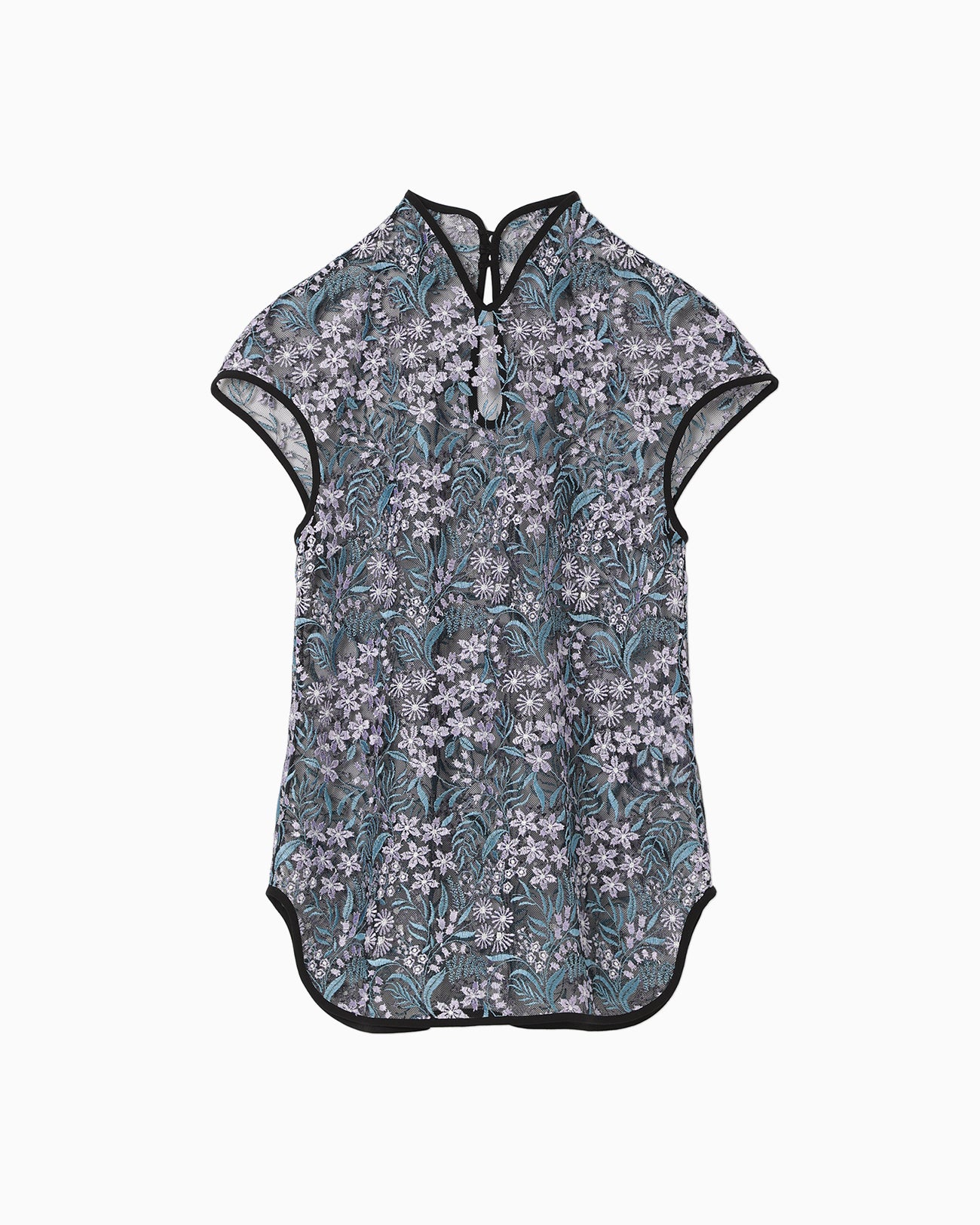 Floral Lace French Sleeve Top - blue
