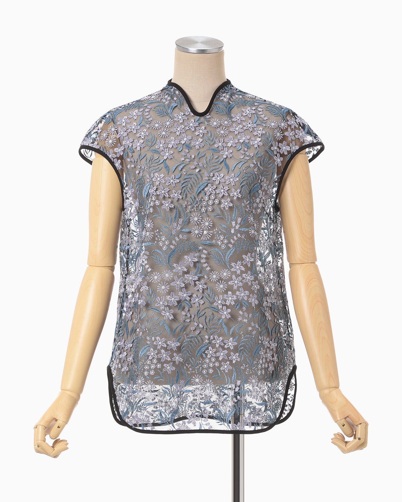 Floral Lace French Sleeve Top - blue