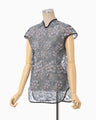 Floral Lace French Sleeve Top - blue