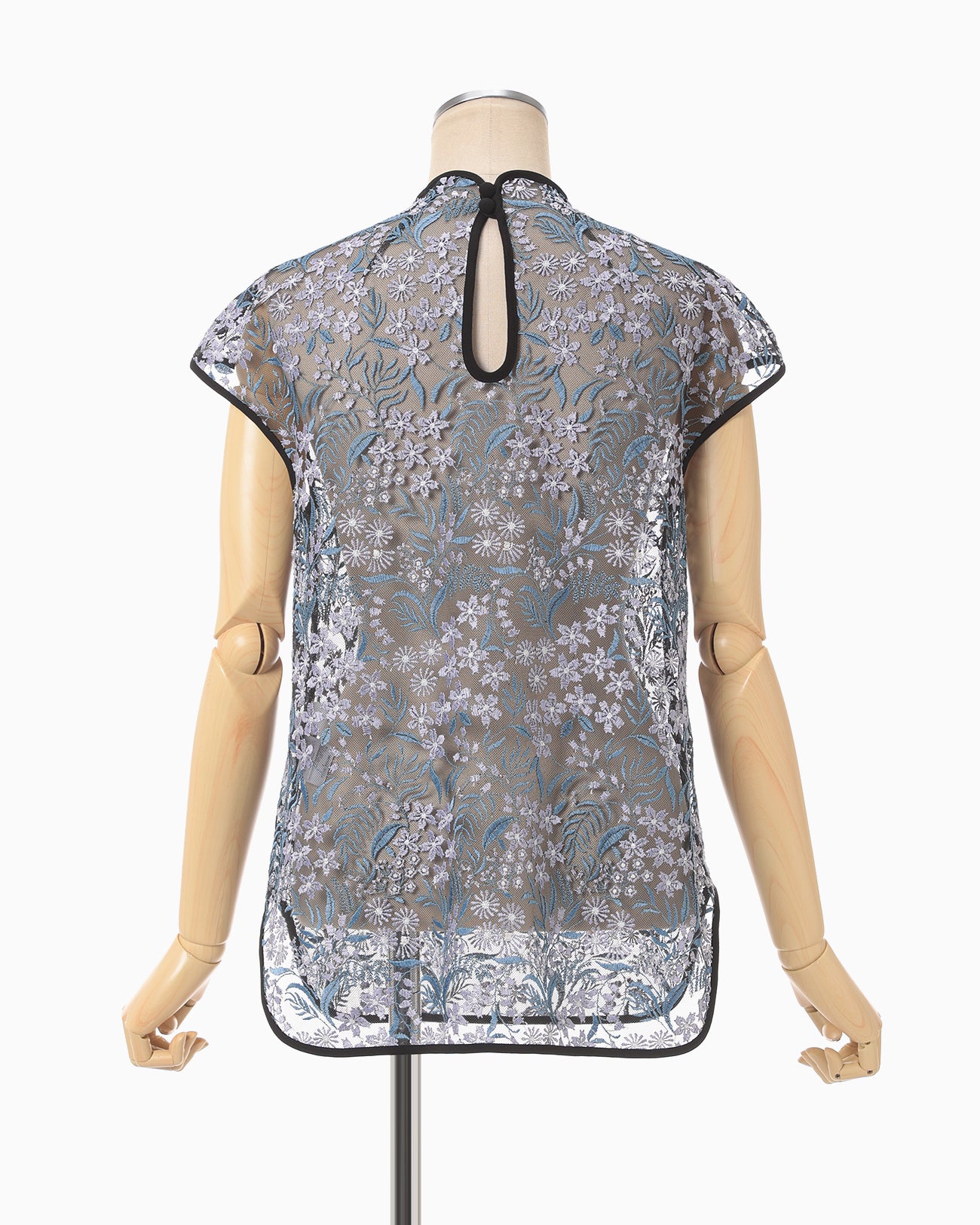 Floral Lace French Sleeve Top - blue