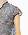Floral Lace French Sleeve Top - blue