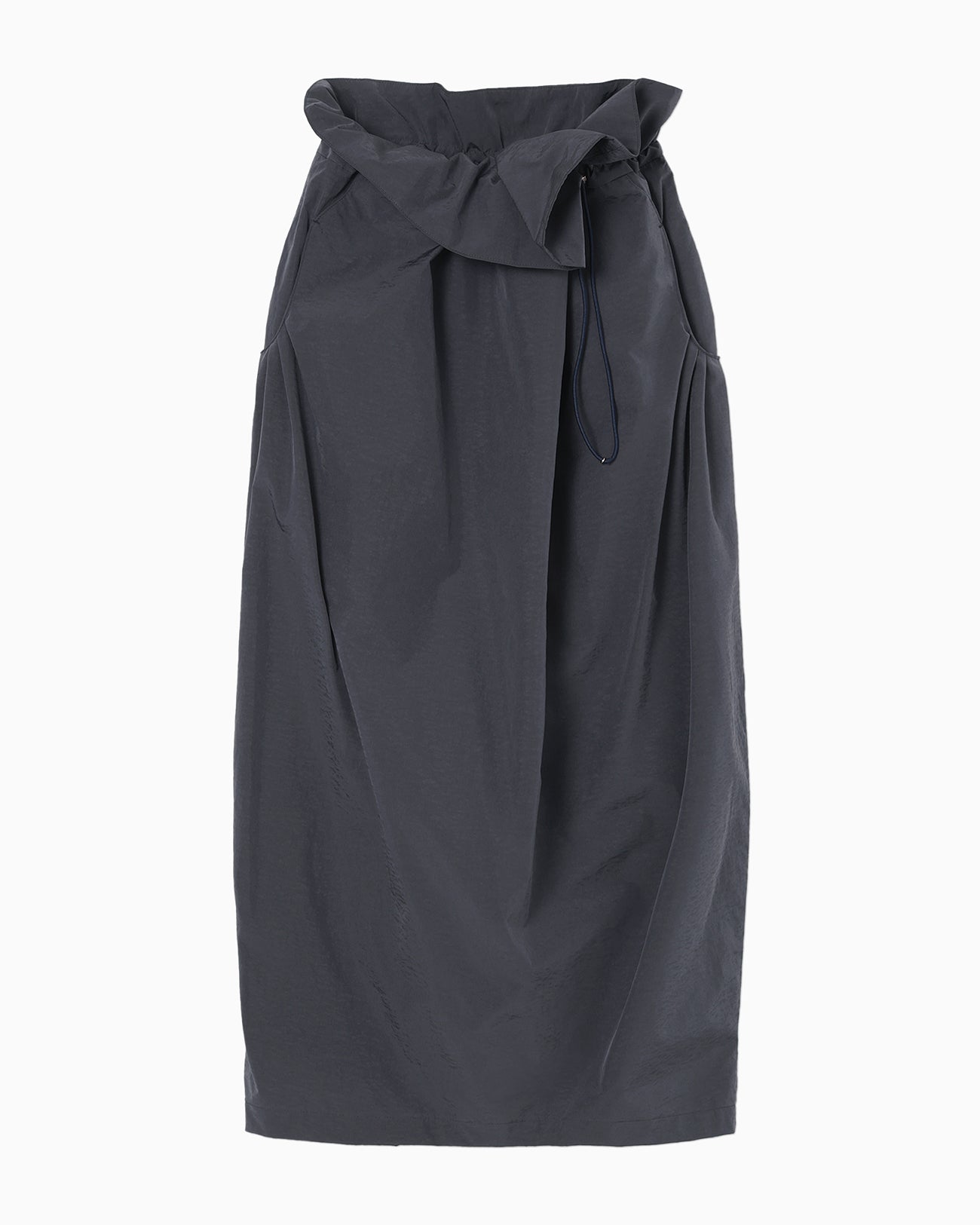 Split Yarn High Waisted Drawstring Skirt - navy - Mame
