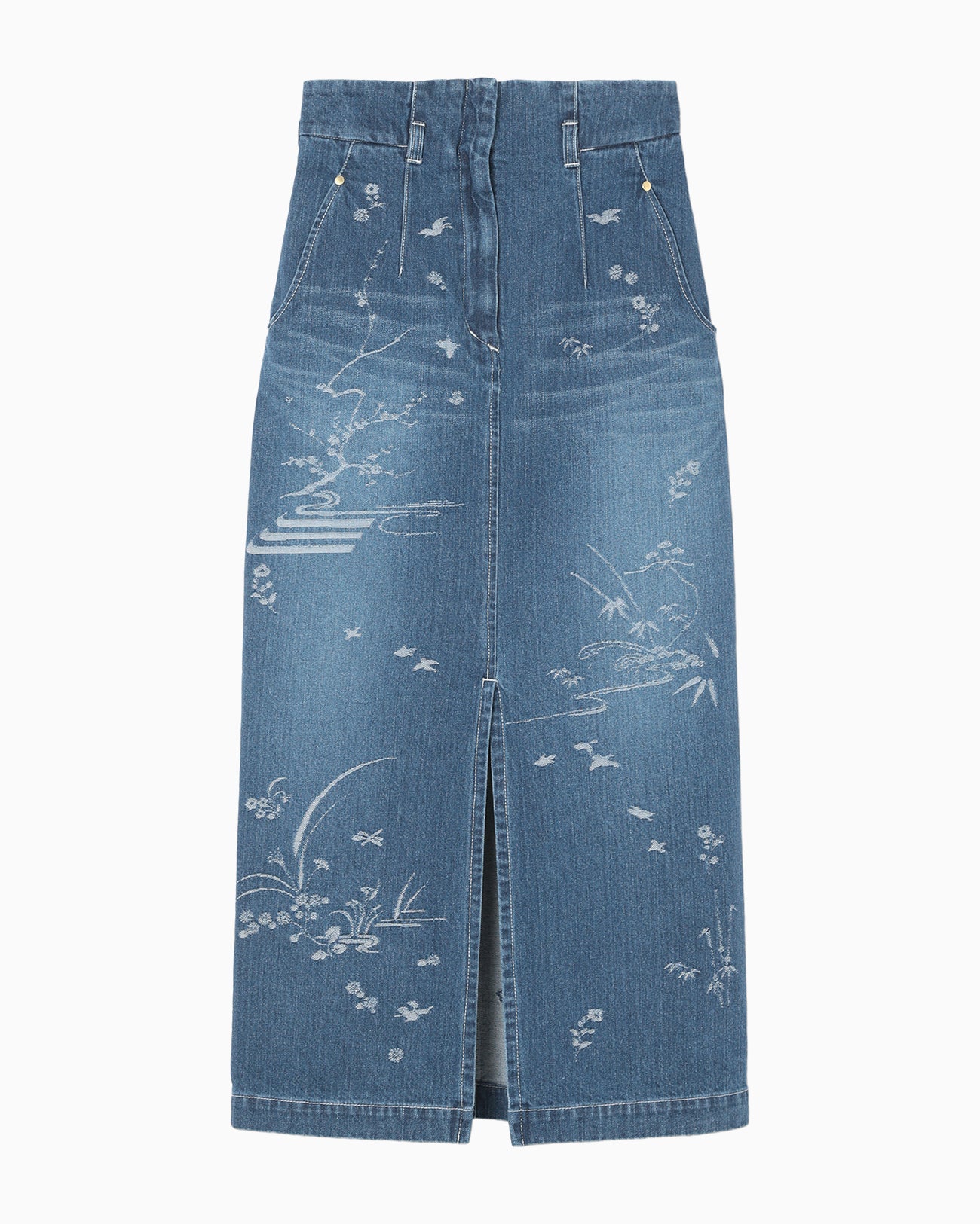 Nature Pattern Jacquard Denim Skirt - blue