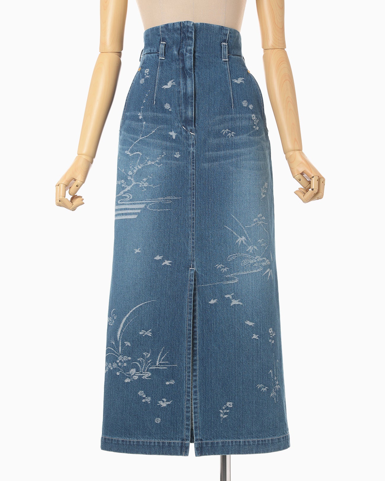 Nature Pattern Jacquard Denim Skirt - blue