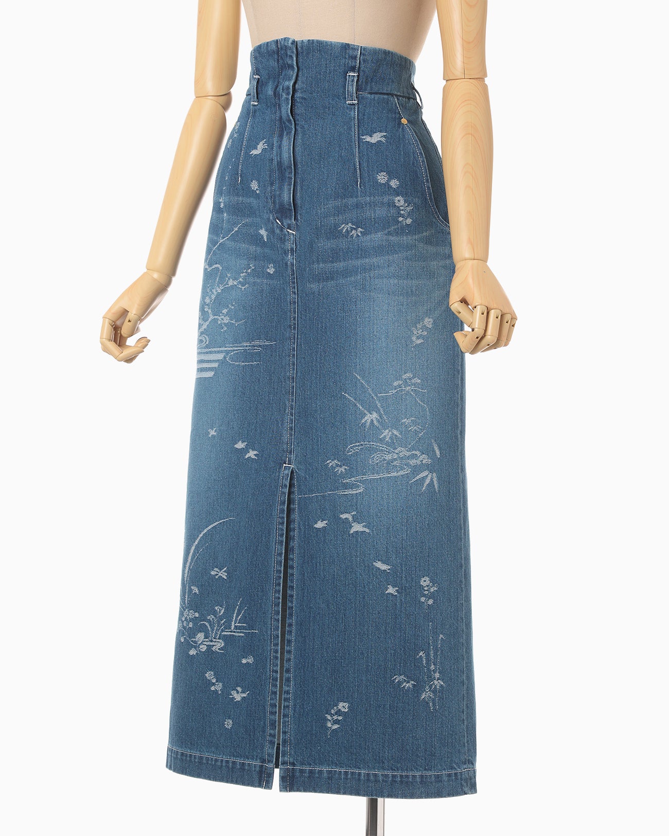 Nature Pattern Jacquard Denim Skirt - blue