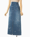 Nature Pattern Jacquard Denim Skirt - blue