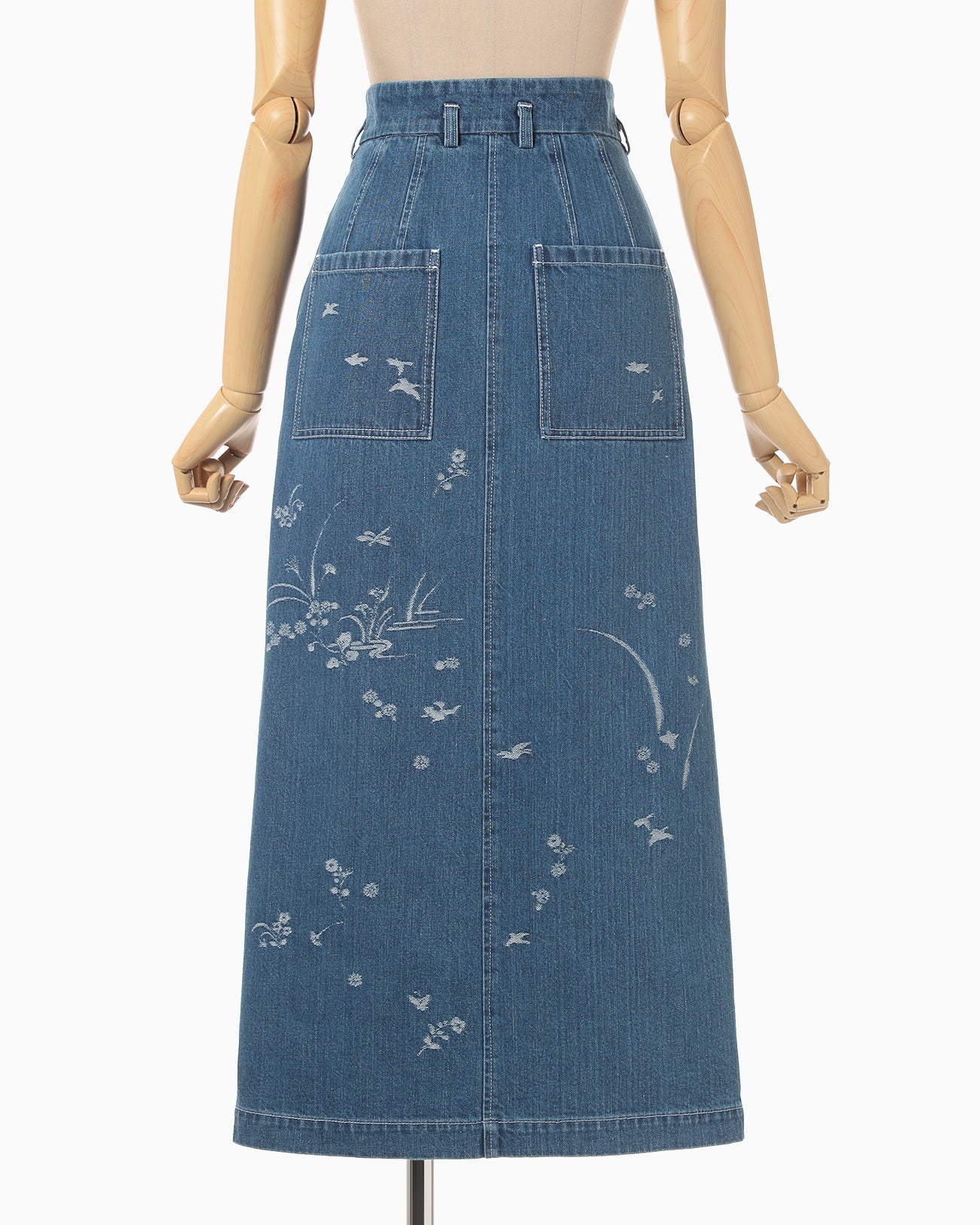 Nature Pattern Jacquard Denim Skirt - blue
