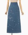 Nature Pattern Jacquard Denim Skirt - blue