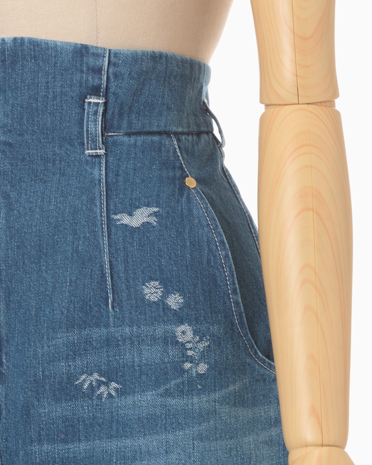Nature Pattern Jacquard Denim Skirt - blue