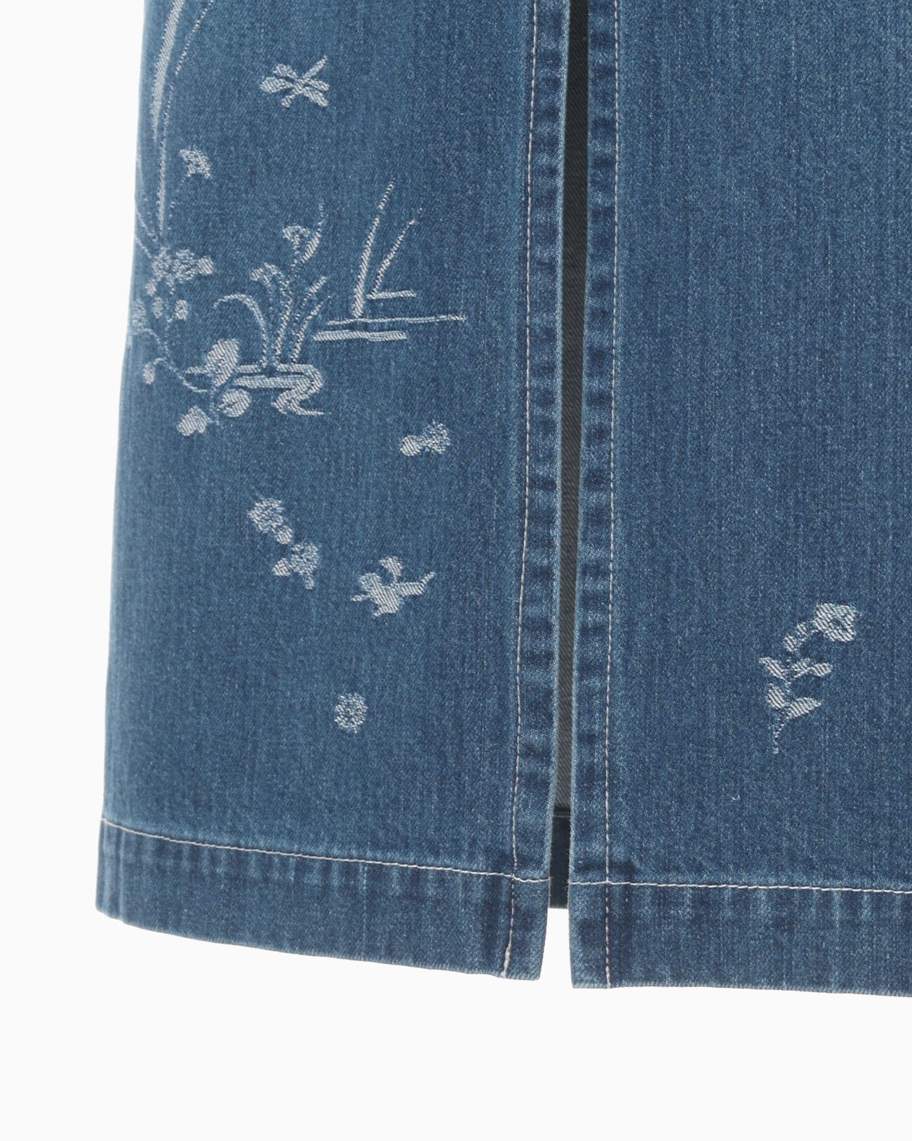 Nature Pattern Jacquard Denim Skirt - blue