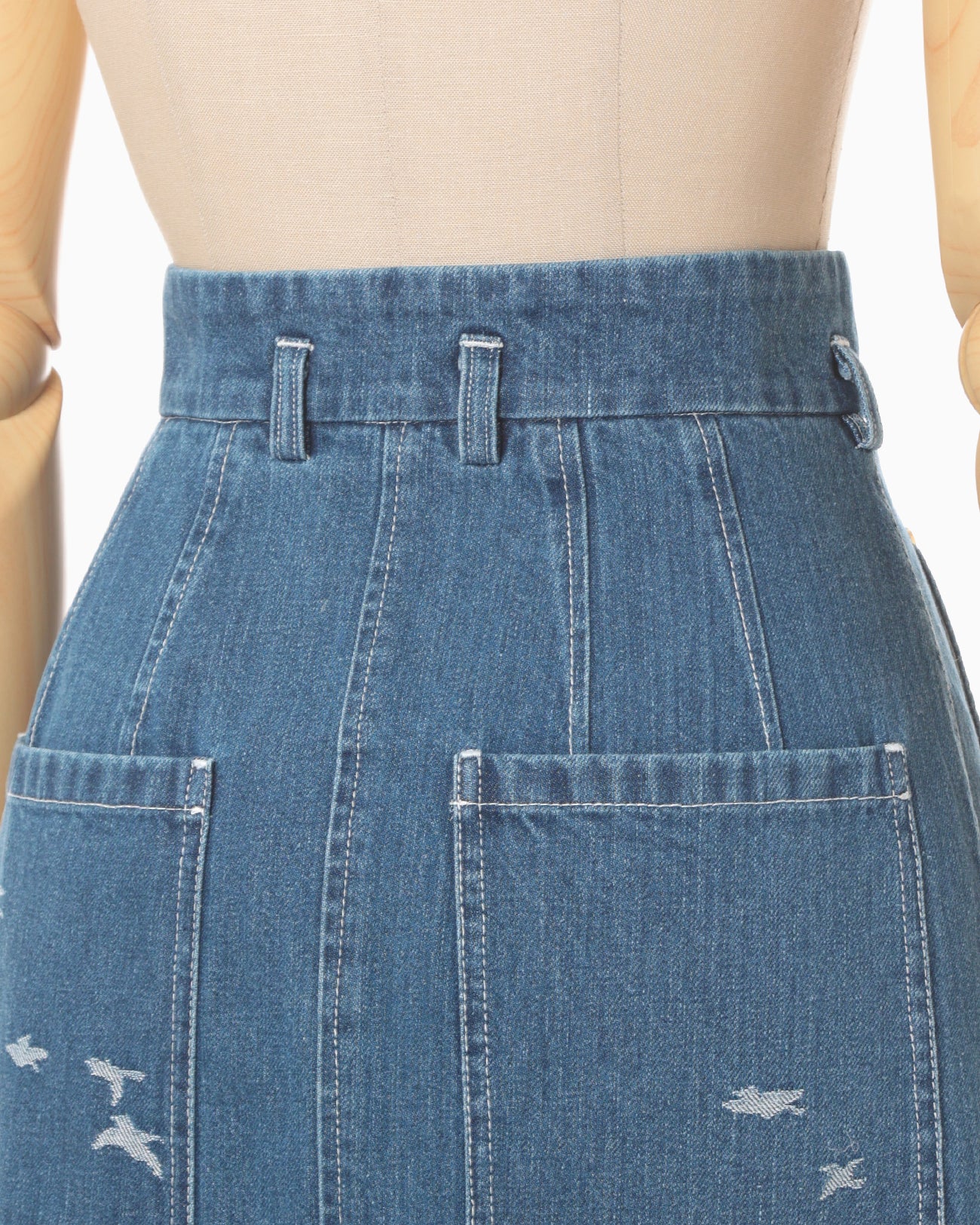 Nature Pattern Jacquard Denim Skirt - blue
