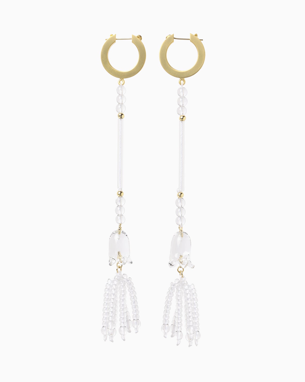 Floral Motif Long Glass Earrings - clear - Mame Kurogouchi