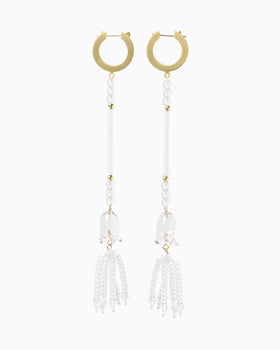 Floral Motif Long Glass Earrings - clear