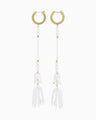 Floral Motif Long Glass Earrings - clear