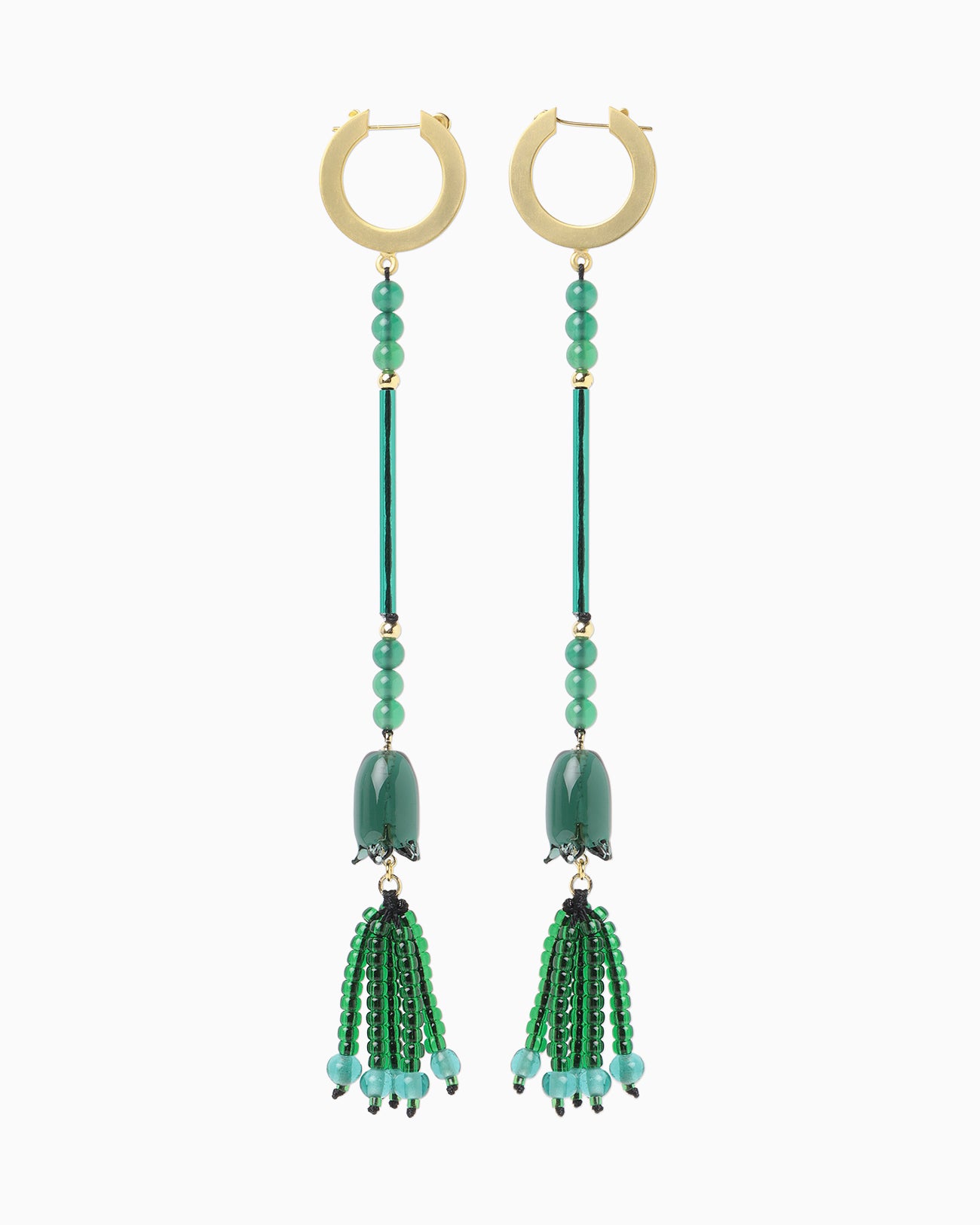 Floral Motif Long Glass Earrings - green - Mame Kurogouchi