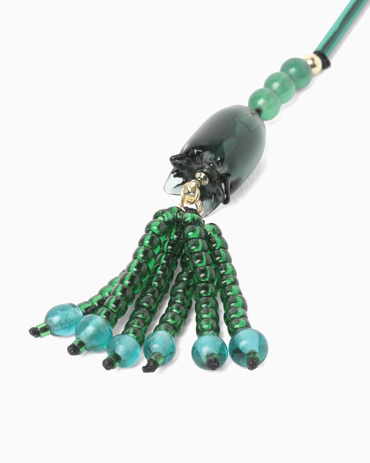 Floral Motif Long Glass Earrings - green - Mame Kurogouchi